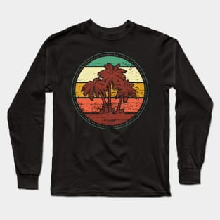 Palm Tree Vintage Retro Style Tropical Beach Sunset Long Sleeve T-Shirt